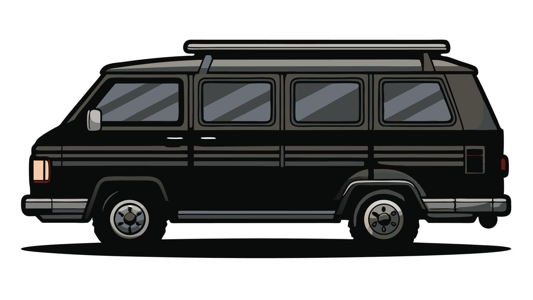 a black van with a roof rack on it vector