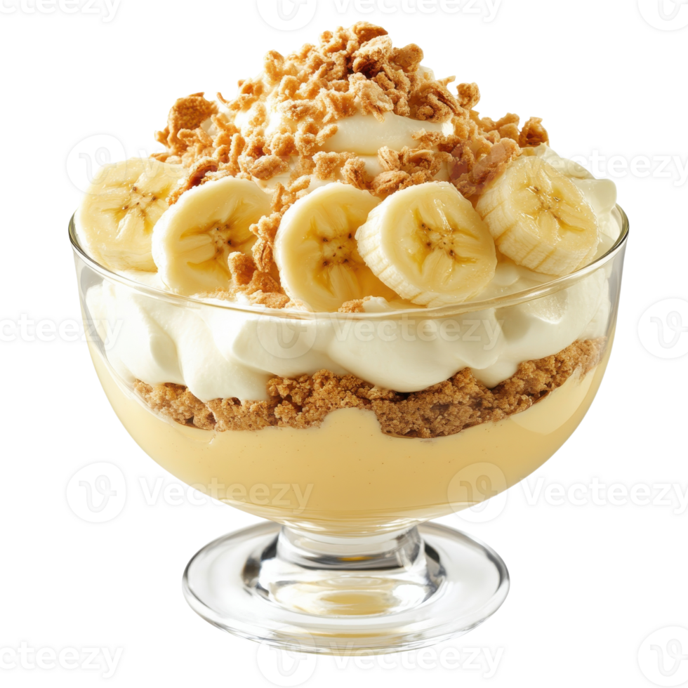 Banana pudding in glass on transparent background png