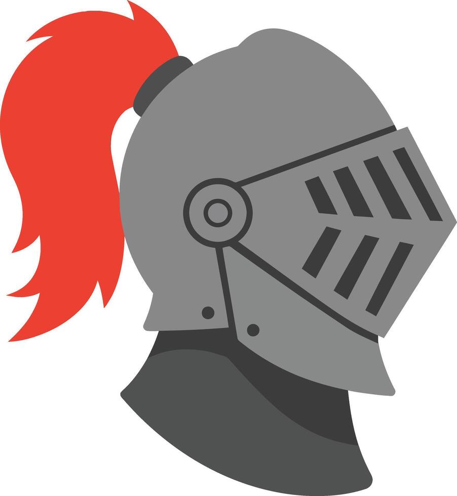 Medieval knight helmet with red plume illustration in simple flat style for historical and fantasy designs vector