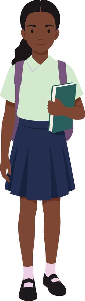 Schoolgirl carrying books and backpack in uniform standing isolated illustration of student education concept vector