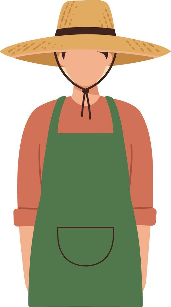 Farmer wearing straw hat and green apron standing in simple style illustration vector