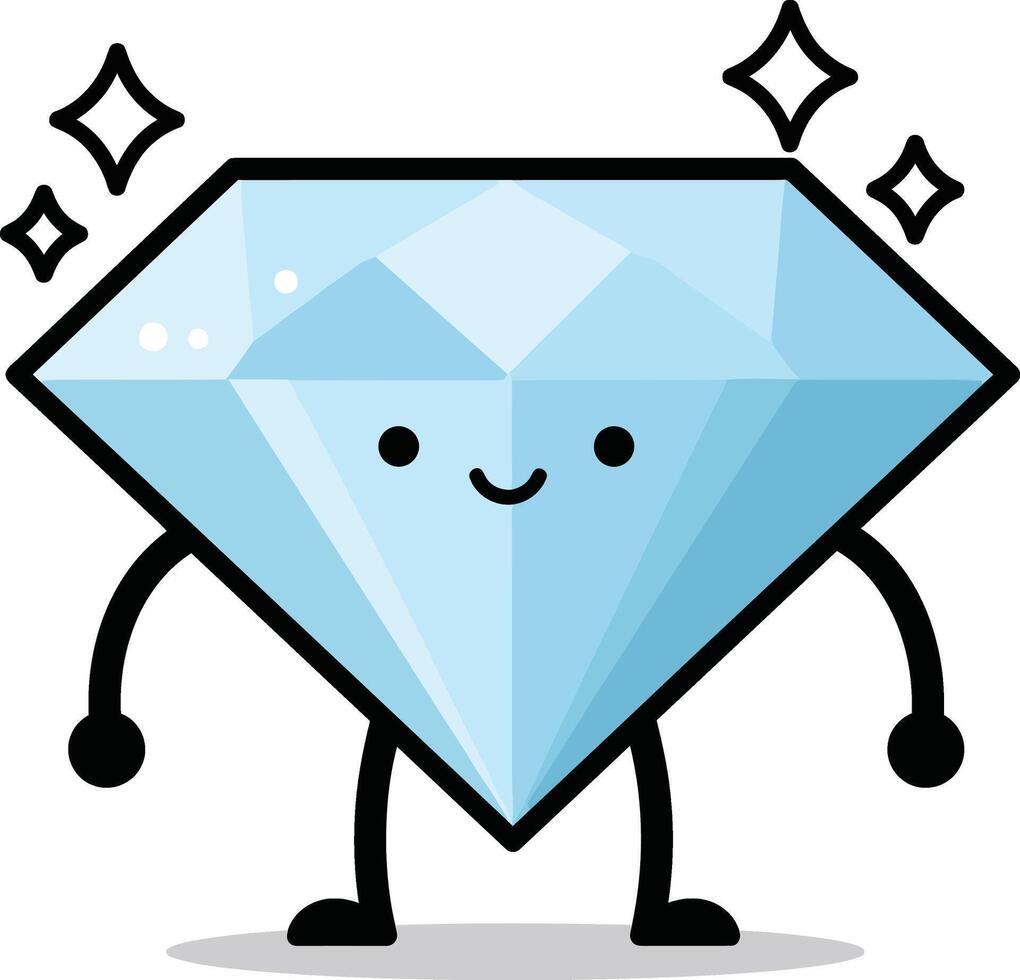 Blue diamond cartoon character with sparkling effect and happy face illustration for playful design vector