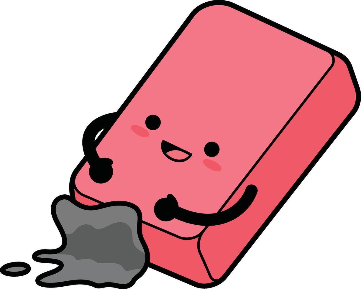 Cute pink eraser removing pencil graphite illustration with smiley face and arms design vector