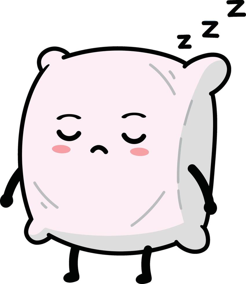 Cute cartoon pillow character sleeping with closed eyes and zzz symbols illustration vector