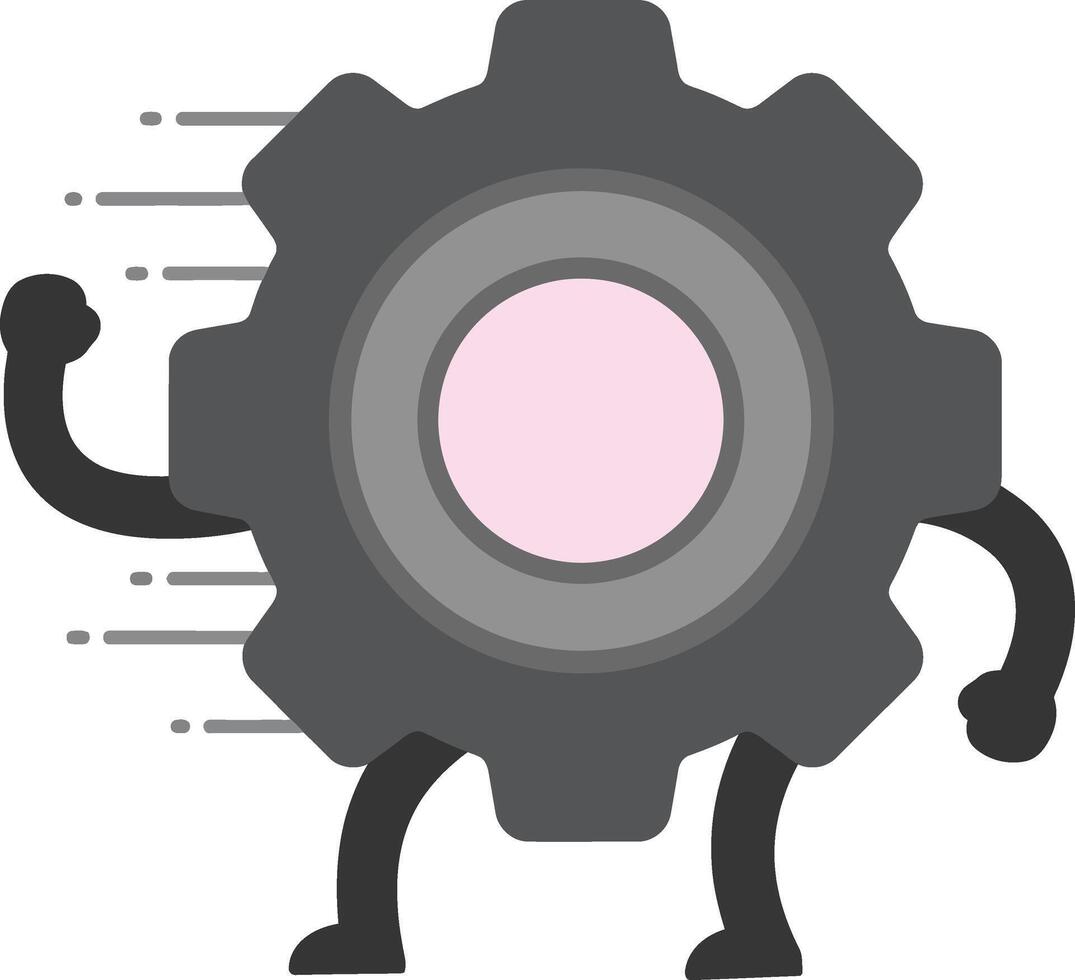 Animated gear character with motion effect showing speed and strength in mechanical concept illustration vector