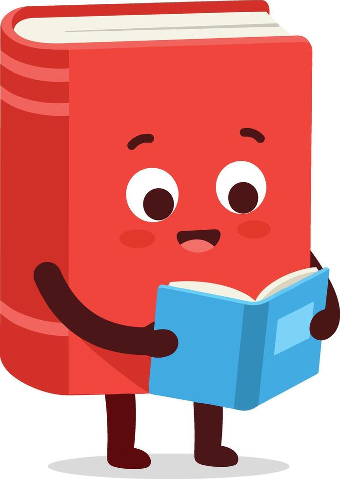 Red book cartoon character reading blue book educational and fun illustration vector