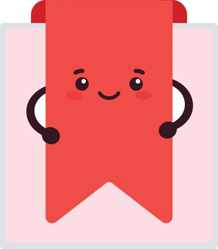 Cute happy red bookmark with smiling face on white page illustration for reading and education concepts vector