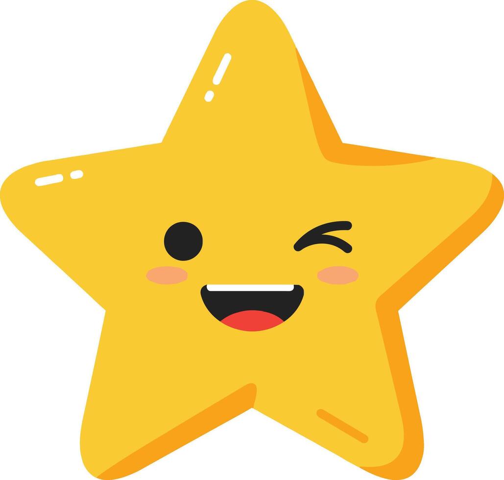 Winking yellow star cartoon character with happy facial expression illustration vector