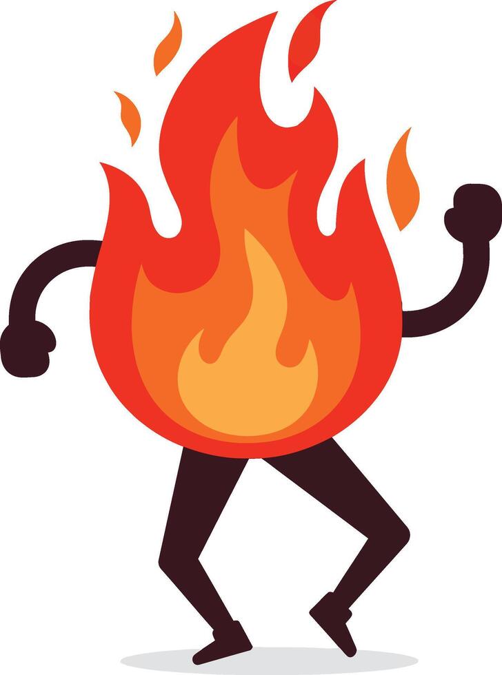 Animated fire character dancing with orange and red flames in dynamic pose illustration vector