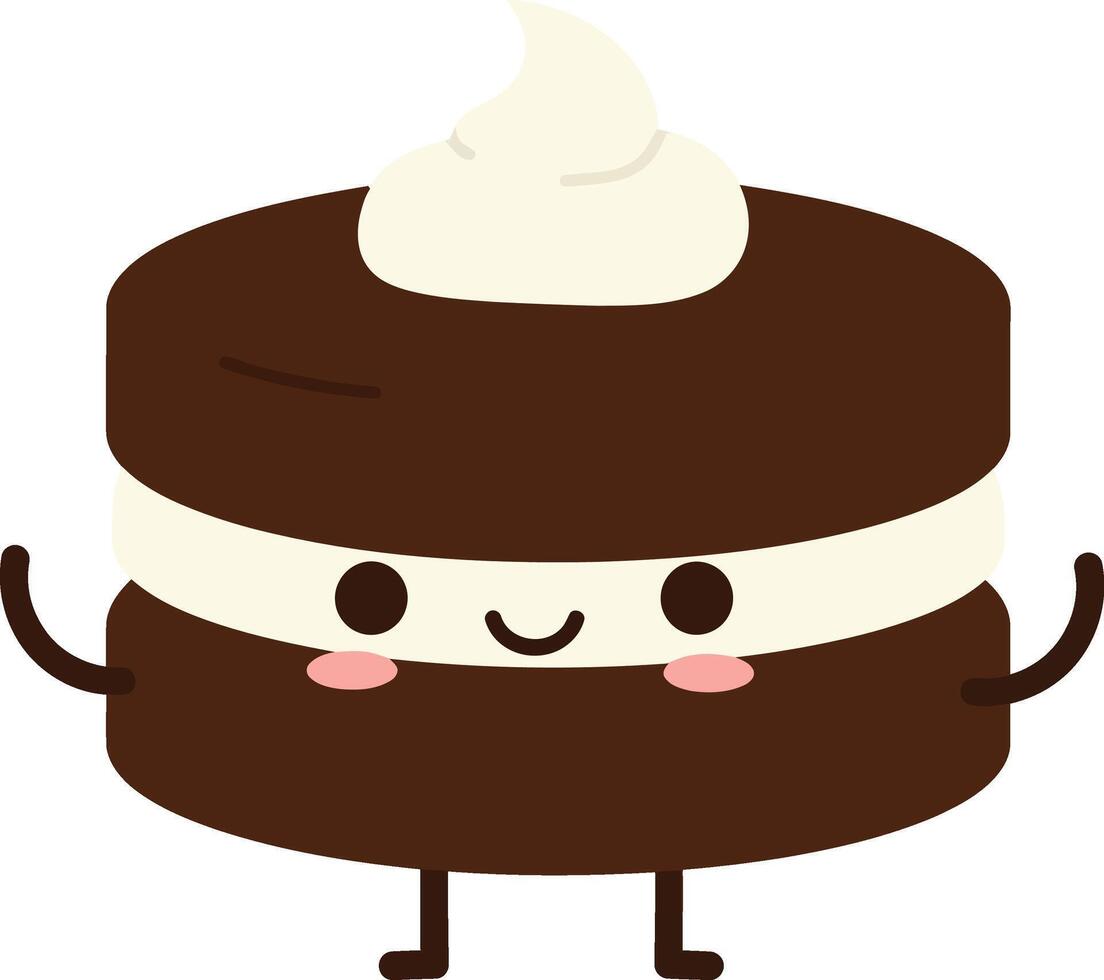 Cute chocolate cream sandwich cookie with smiling face and whipped topping illustration vector