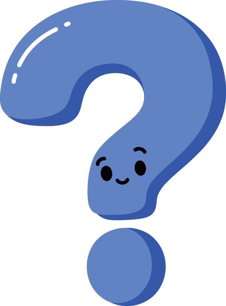Blue question mark symbol with cute face expression illustration in simple style vector