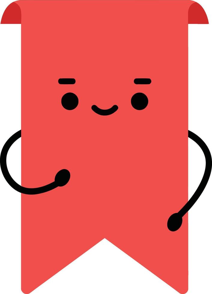 Red smiling bookmark character with arms illustration in simple cartoon style vector