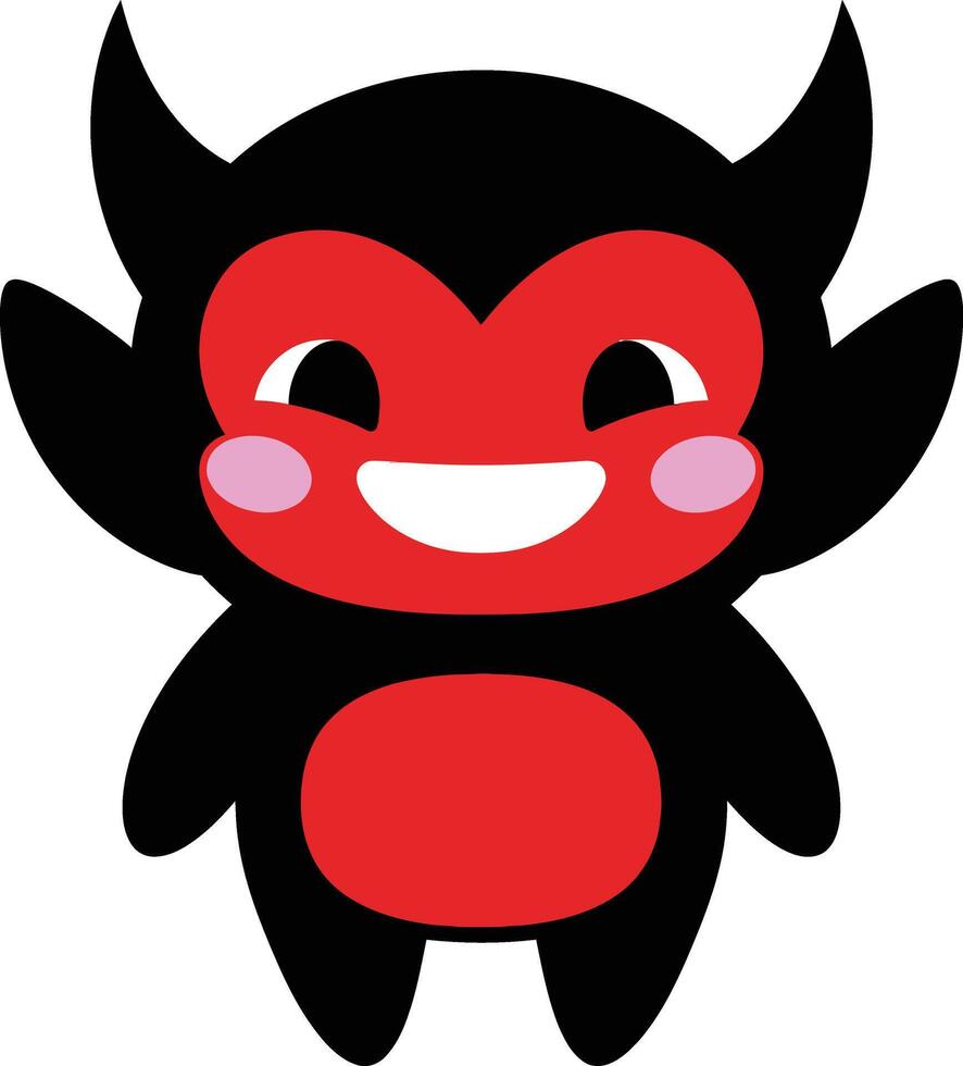Cute little devil character with red face and black body in cartoon style illustration vector