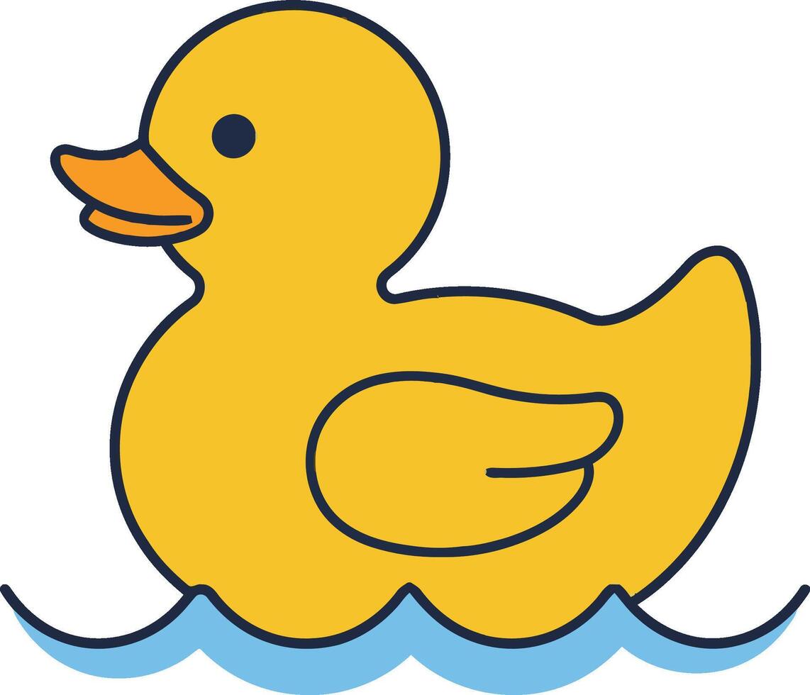 Yellow rubber duck floating on blue water waves simple illustration for children and toys design vector