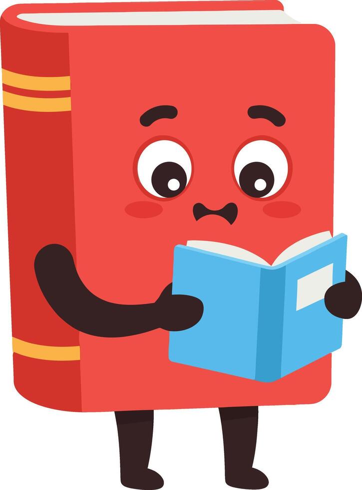 Red book character holding a blue book reading with happy expression illustration vector