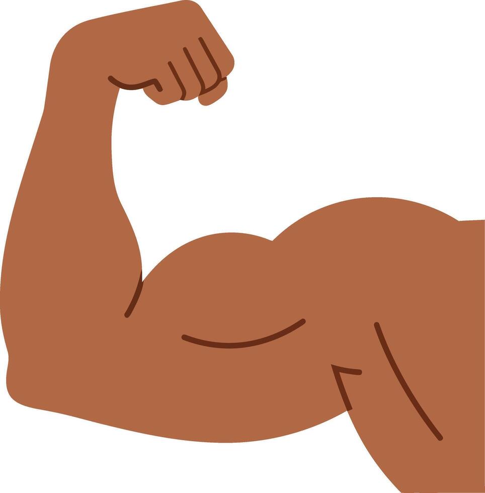 Strong muscular arm flexing bicep muscle brown skin tone illustration for fitness and strength concepts vector