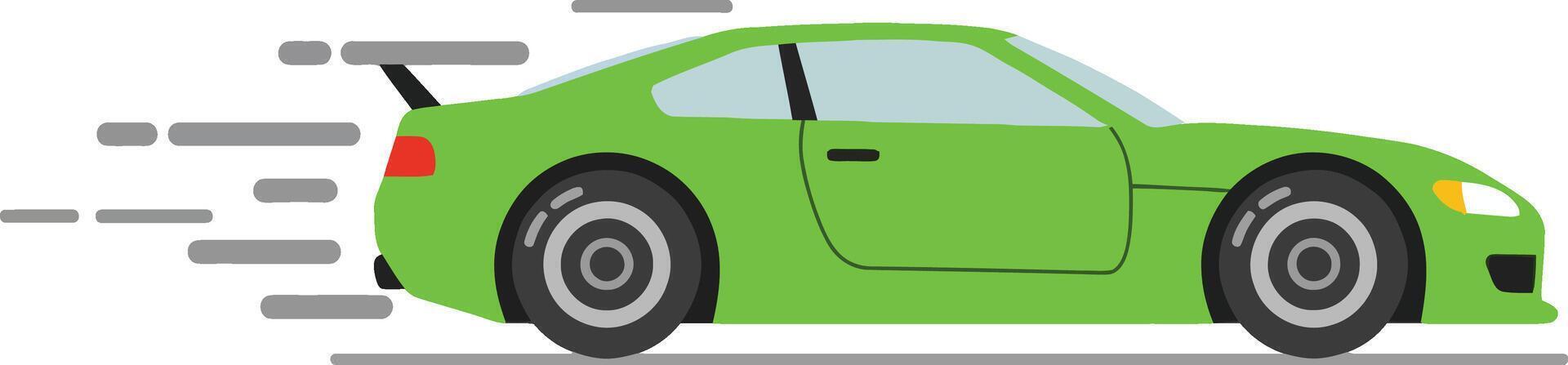 Green sports car driving fast with motion lines illustration in side view vector