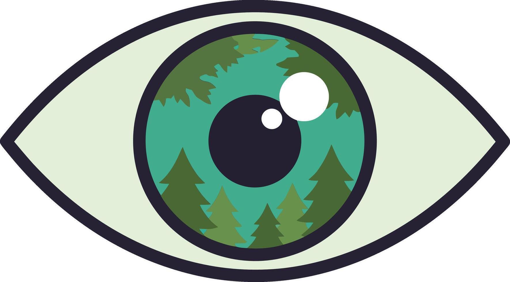 Eye with green iris featuring forest trees nature and environmental theme illustration vector