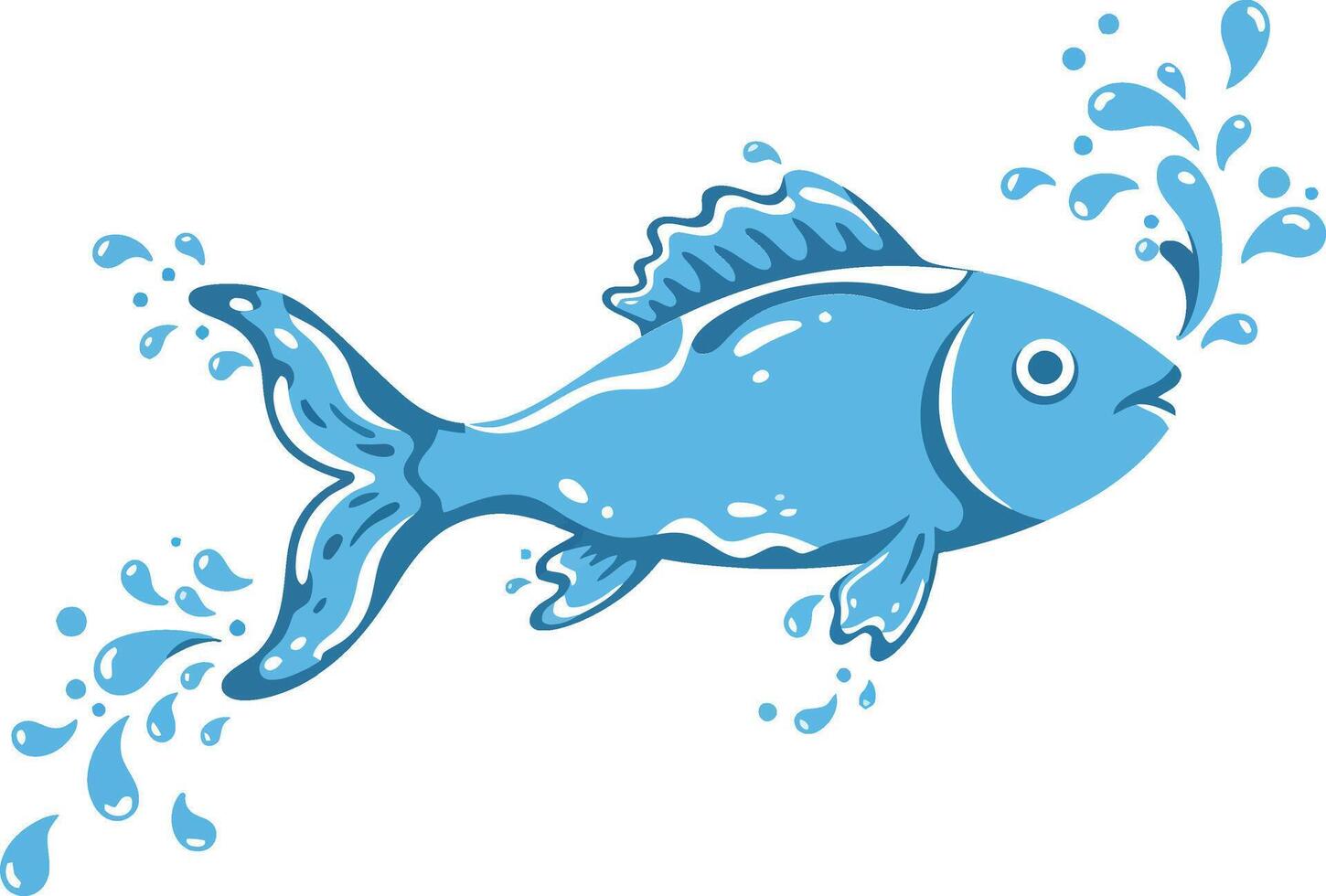 Blue fish with water splash swimming aquatic animal illustration design image vector