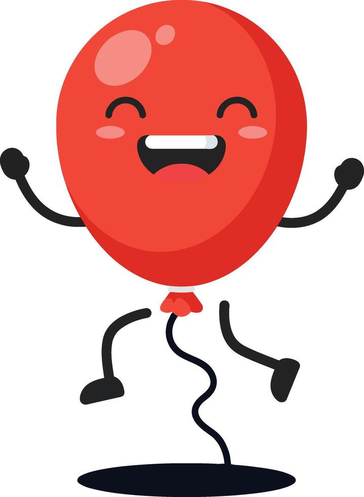 Red balloon with smiling face and arms jumping with shadow illustration cheerful and playful character vector