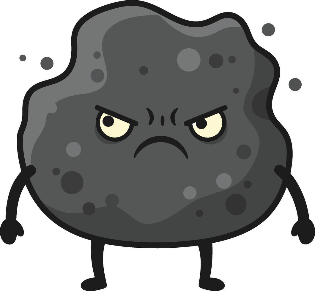Angry coal character with dark grey tones and cartoon style illustration for energy and environment concepts vector