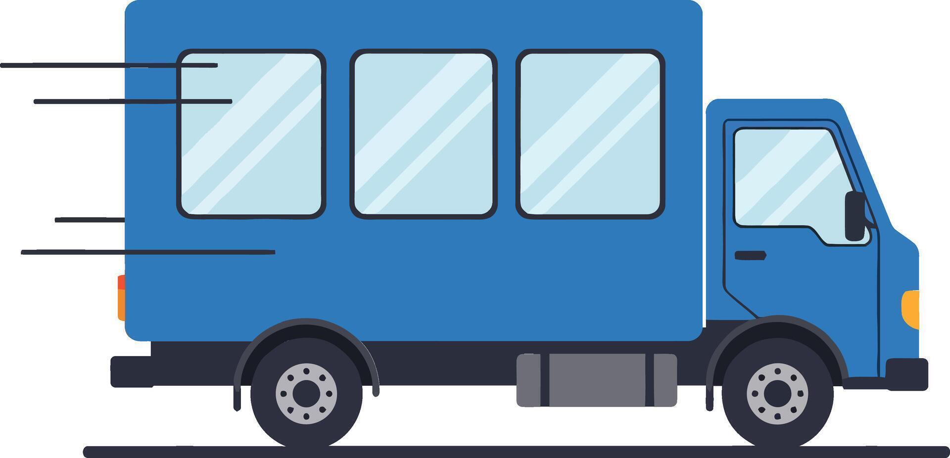 Blue delivery van with motion lines illustration showing fast transportation concept vector