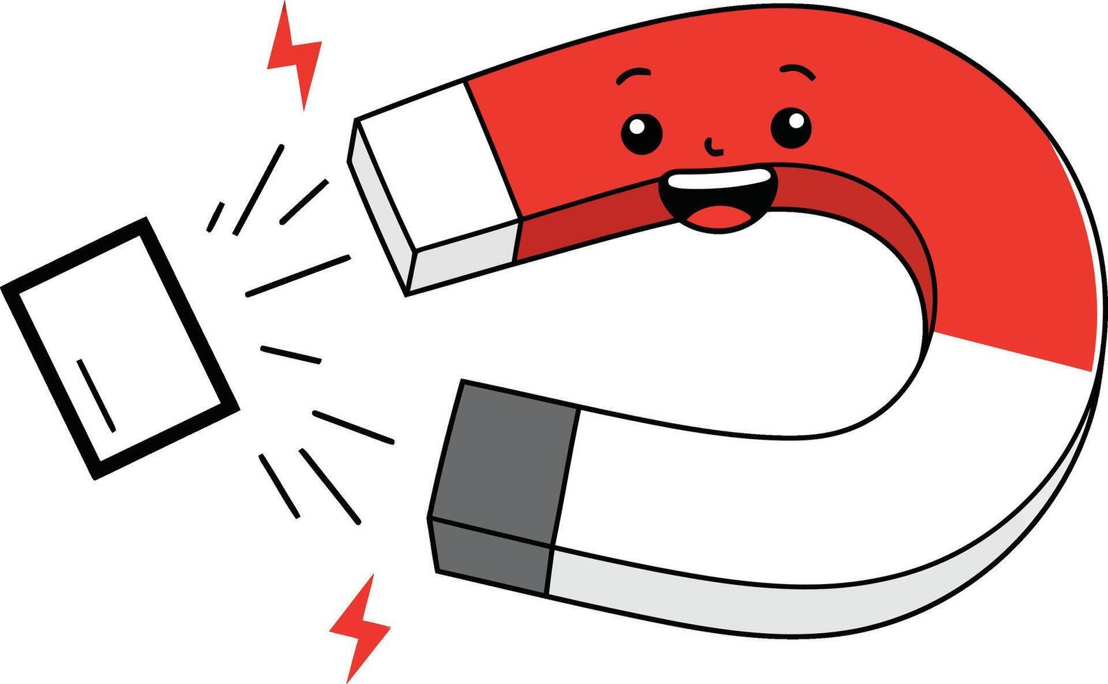 Happy red and white horseshoe magnet attracting metal object illustration with smiling face vector