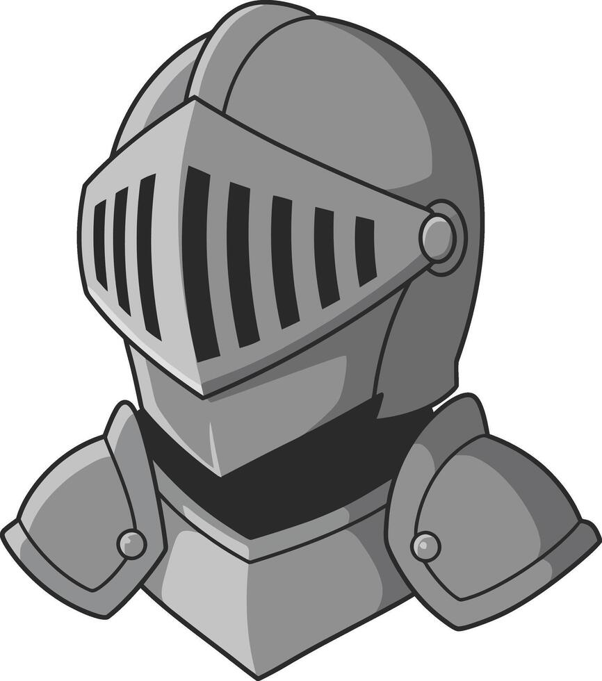 Medieval knight armor helmet illustration in grayscale design for historical warrior concept vector
