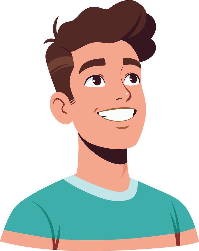 Young man smiling happily looking up in casual striped t-shirt illustration vector