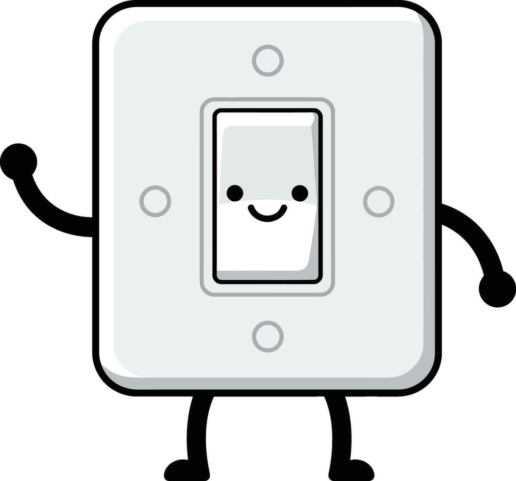 Light switch with smiling face waving arms and legs illustration in simple style vector
