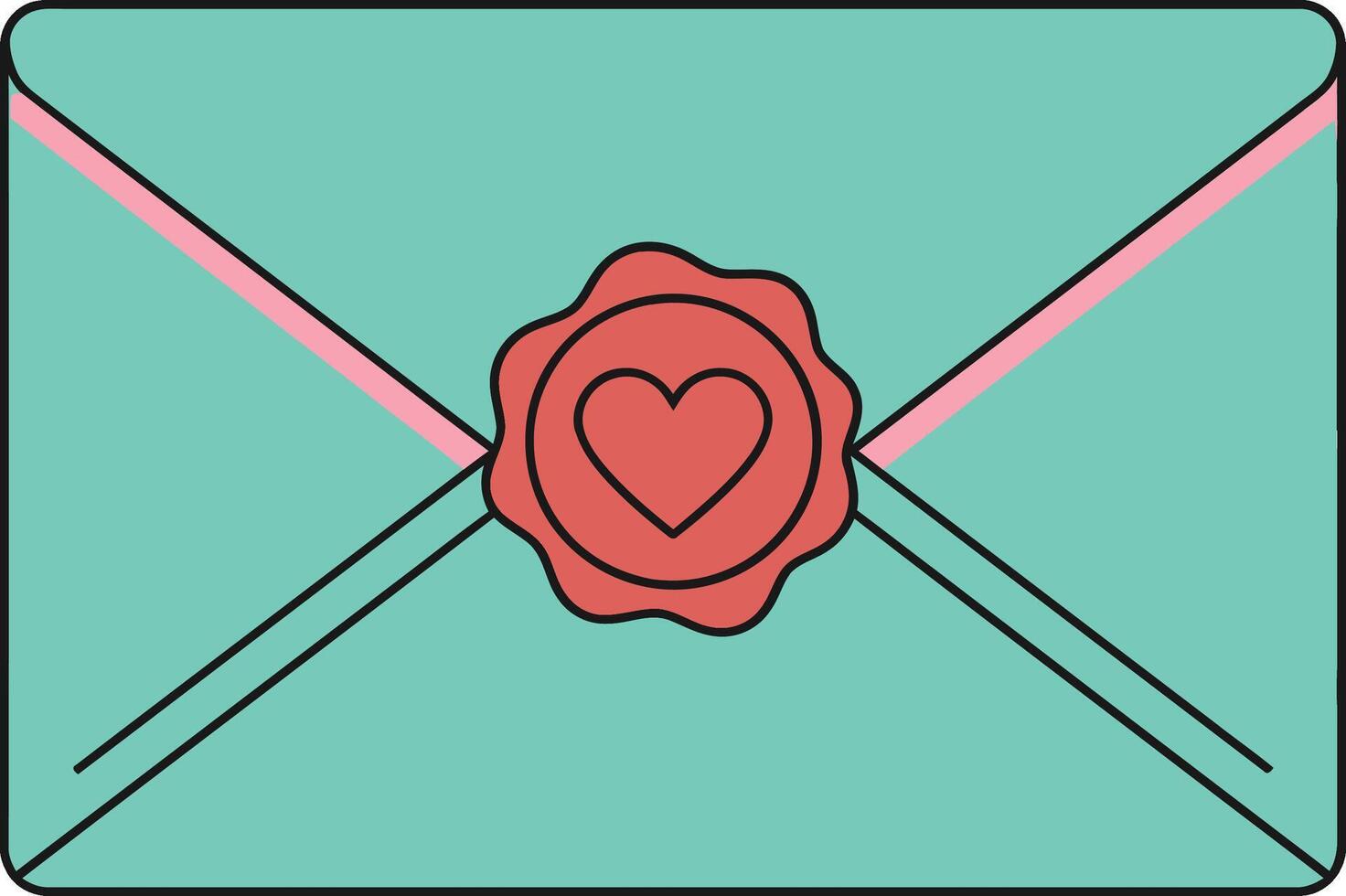 Sealed turquoise envelope with red wax heart stamp romantic message illustration vector