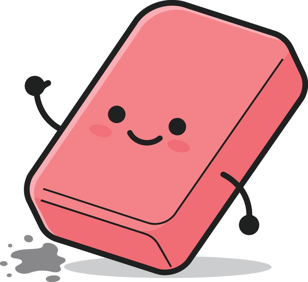 Cute pink eraser cartoon character with smiling face and playful pose illustration vector