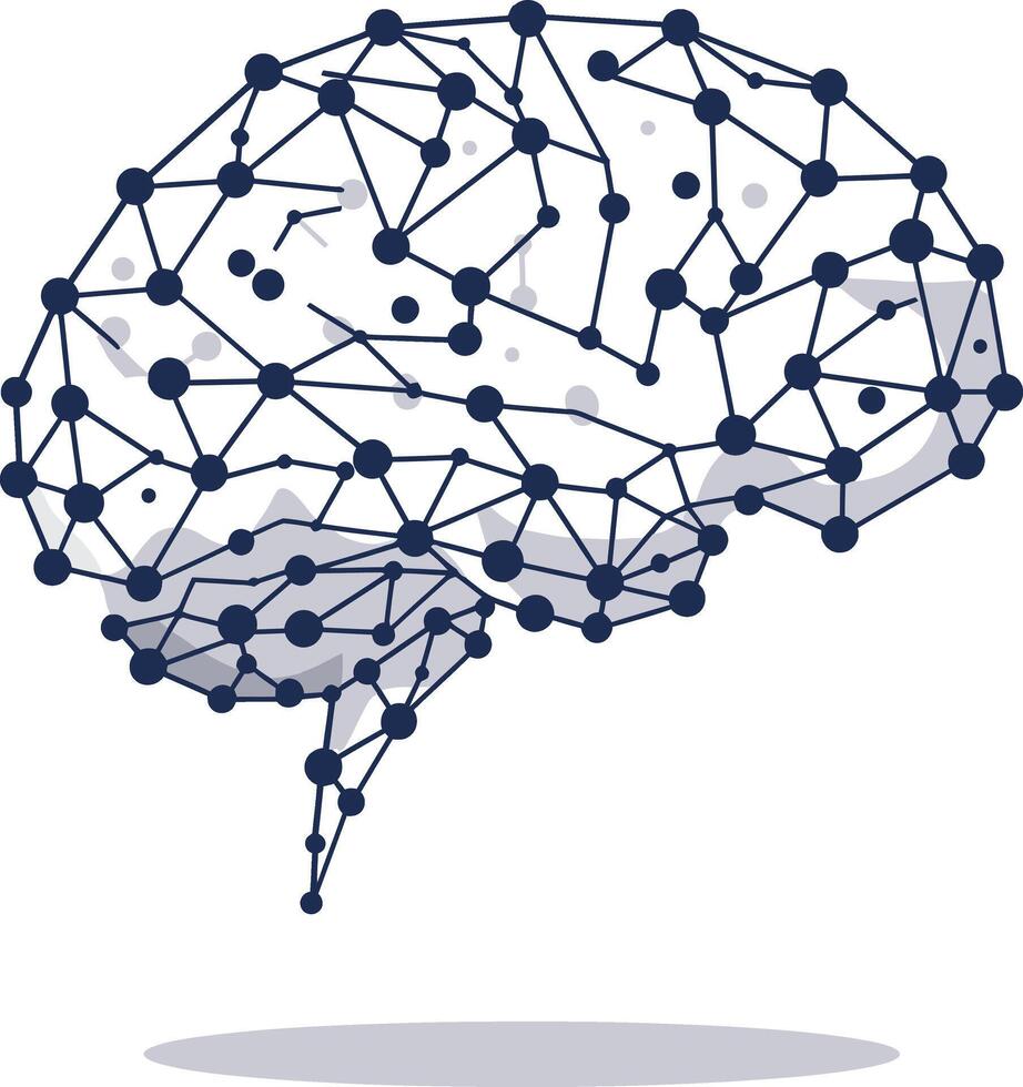 Abstract human brain network with connected nodes and lines illustration in blue and grey colors vector