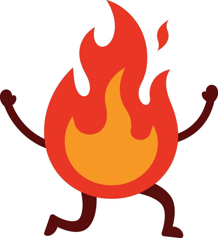 Cartoon style fire flame character with arms and legs running energetic illustration vector