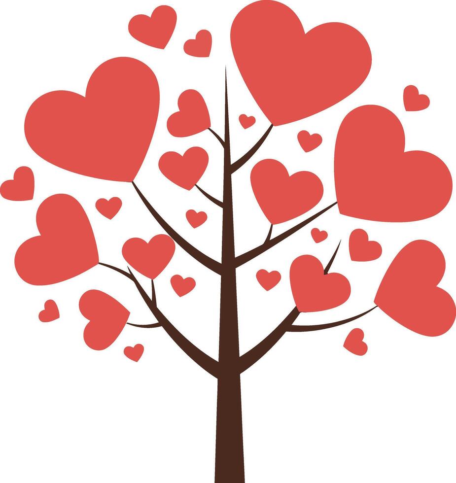 Heart shaped leaves tree illustration with red hearts on branches graphic design for love and romance concepts vector