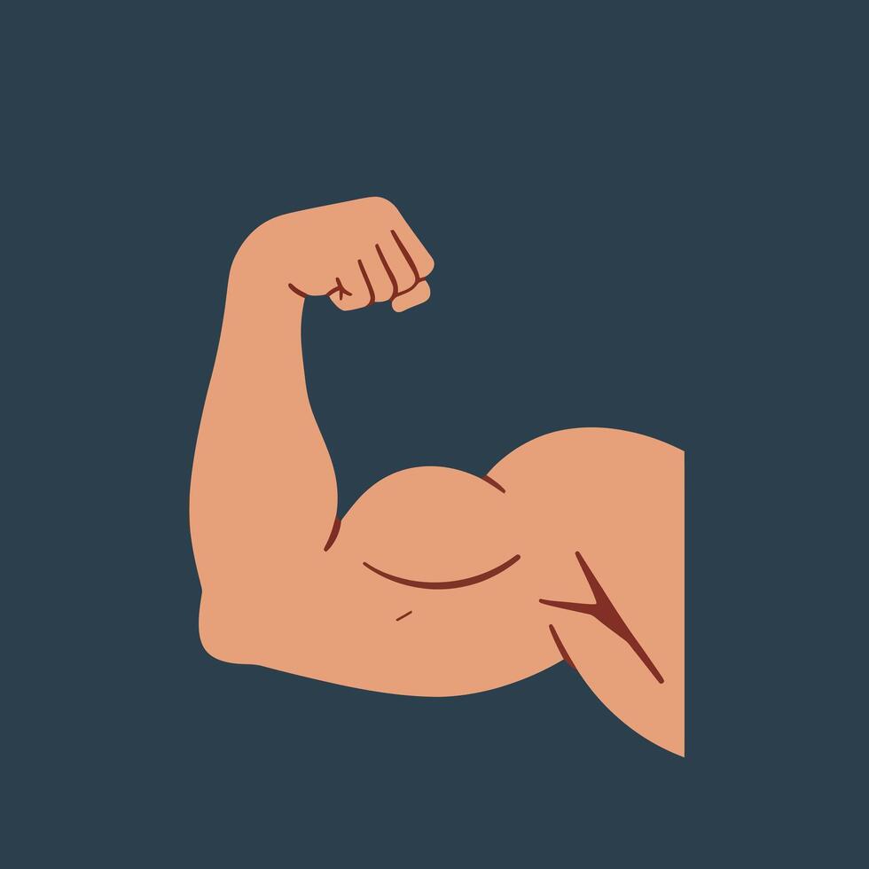 Muscular arm flexing bicep strength fitness health workout illustration in flat style graphic vector