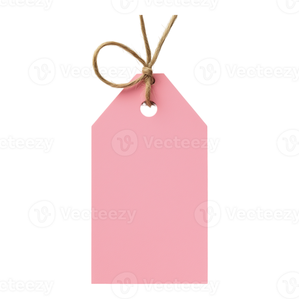 Pink blank price tag with twine png