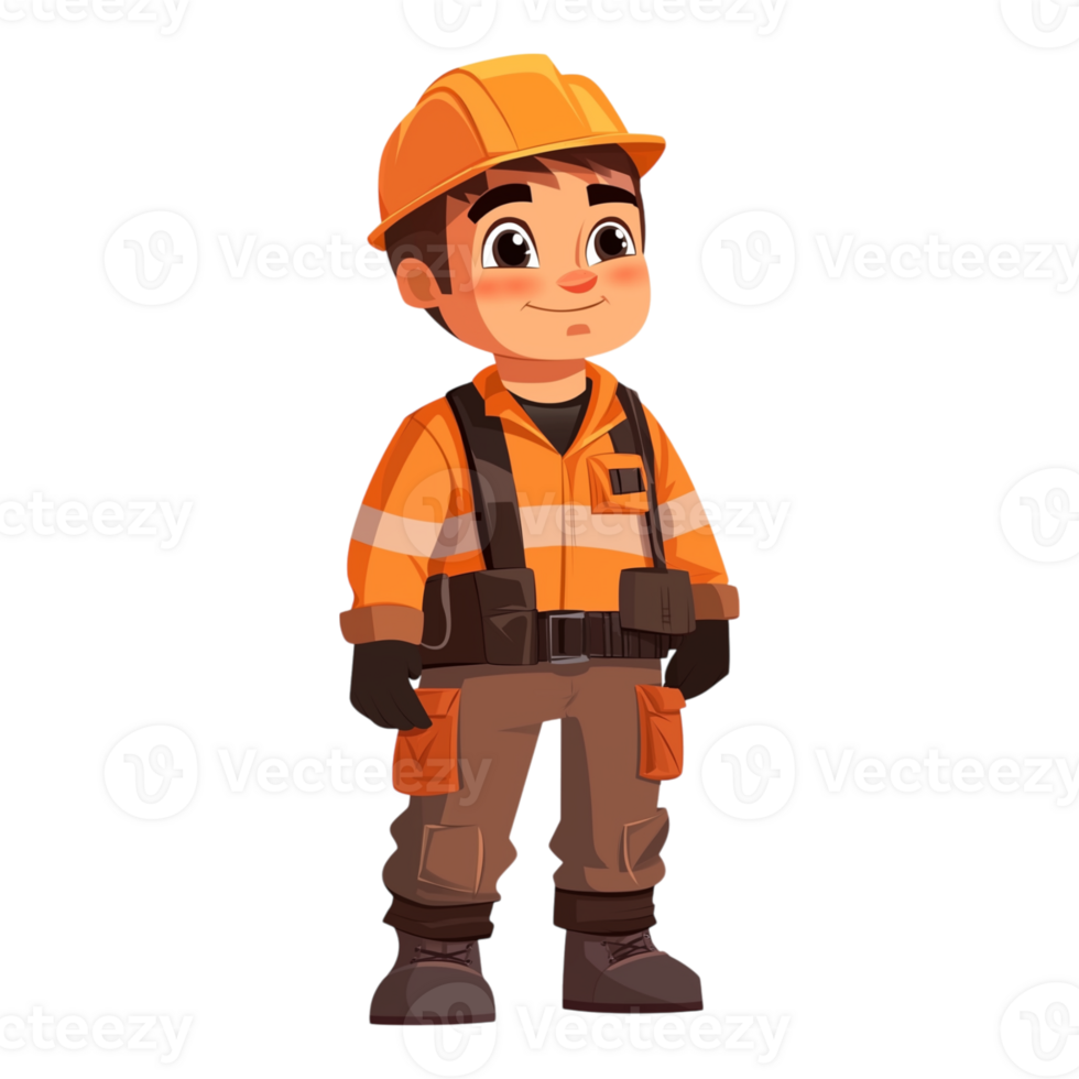 A cartoon construction worker in an orange uniform png