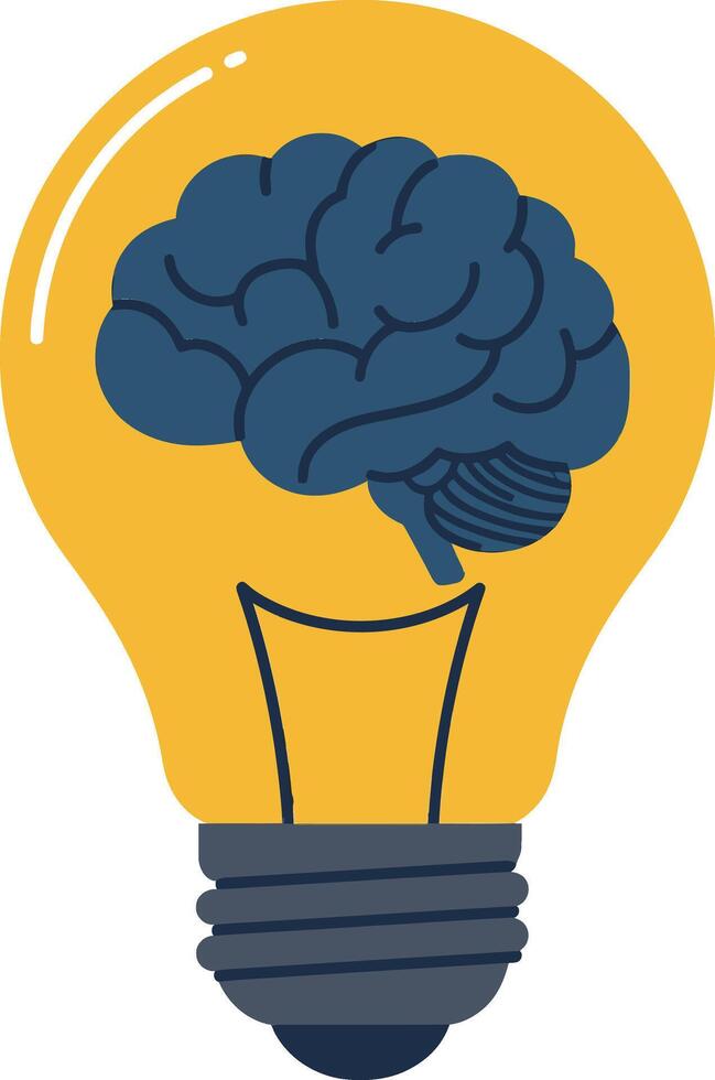 Brain inside light bulb creative idea concept illustration design with yellow and dark blue colors vector