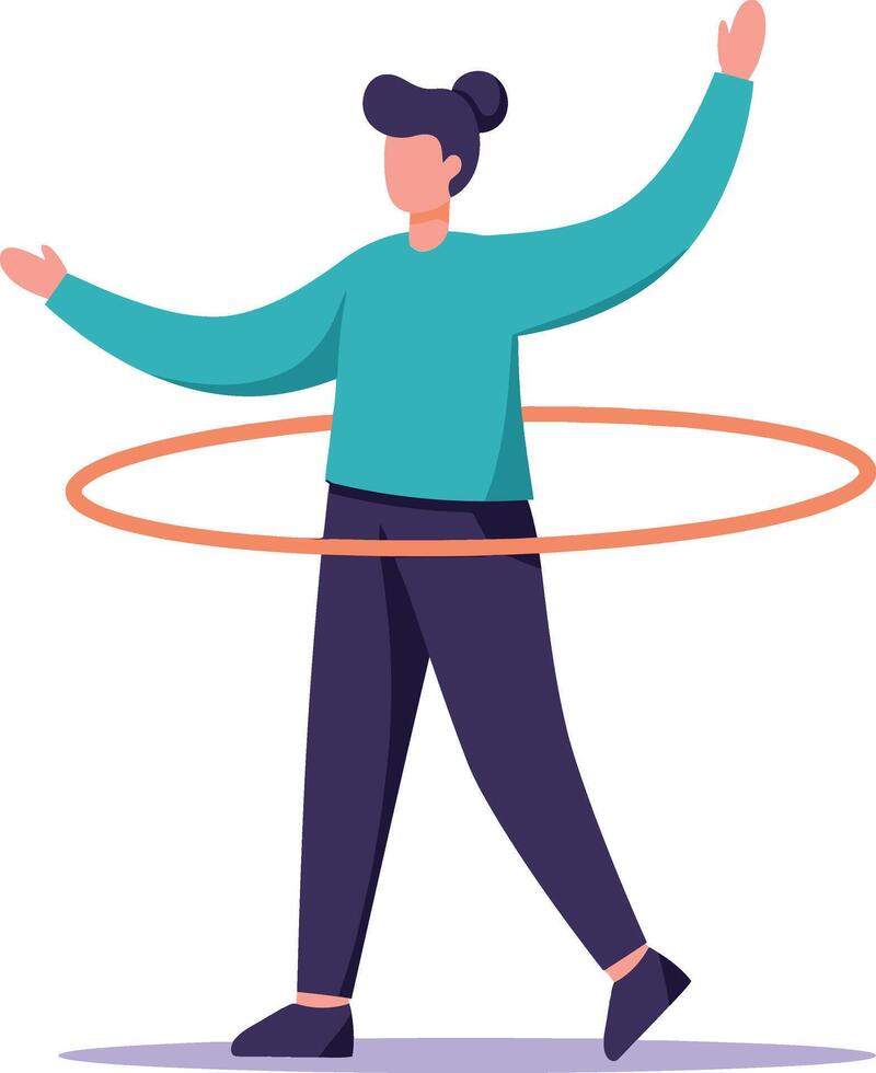 Woman exercising with hula hoop fitness activity in casual outfit illustration vector