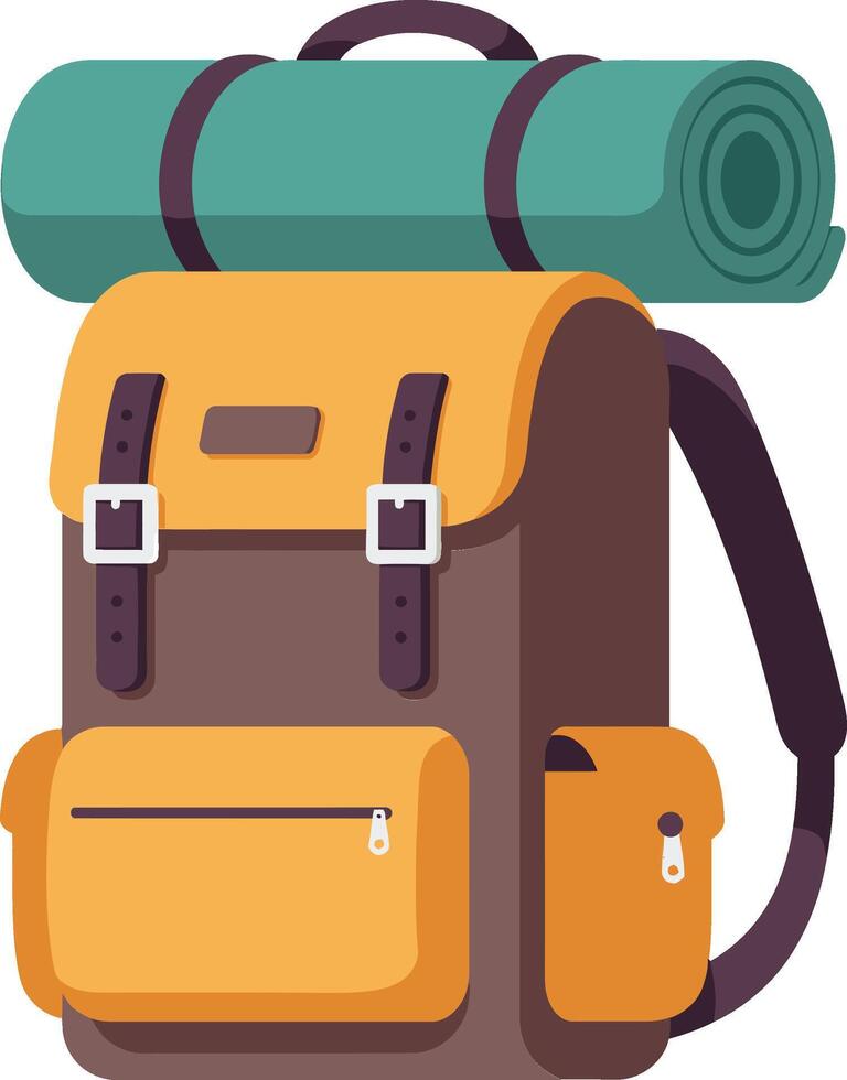 Hiking backpack with rolled sleeping mat outdoor camping gear illustration design vector