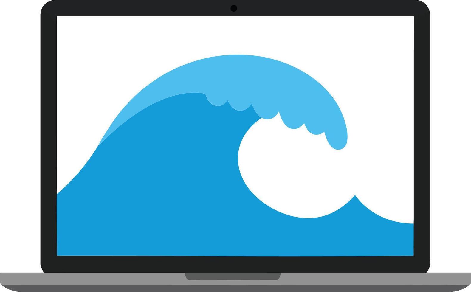 Laptop with blue ocean wave on screen digital illustration for technology and nature connection graphic vector
