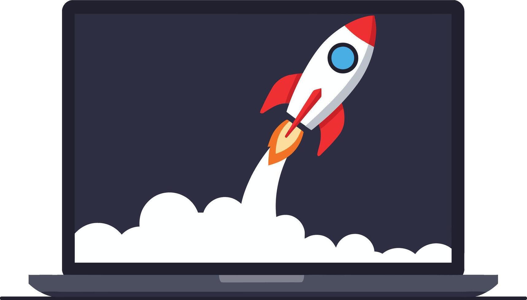 Rocket launching from laptop screen concept for startup innovation and technology growth illustration vector
