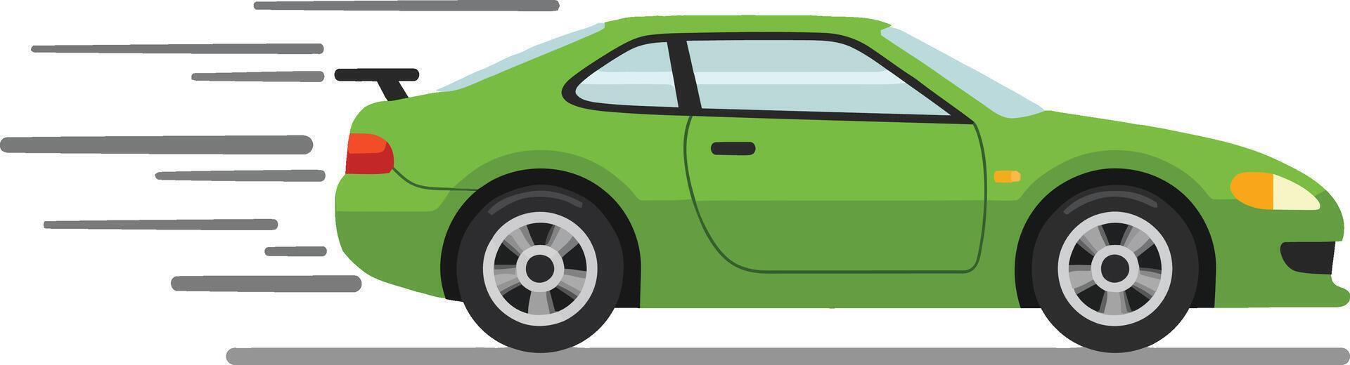 Green sports car side view with motion lines illustration of fast vehicle driving on road vector
