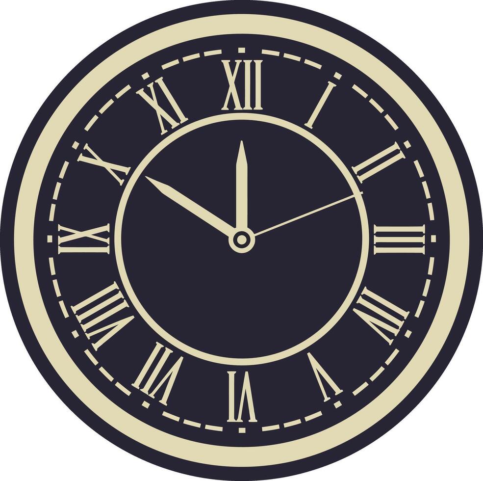Classic vintage round wall clock with roman numerals and elegant beige and black color design illustration vector