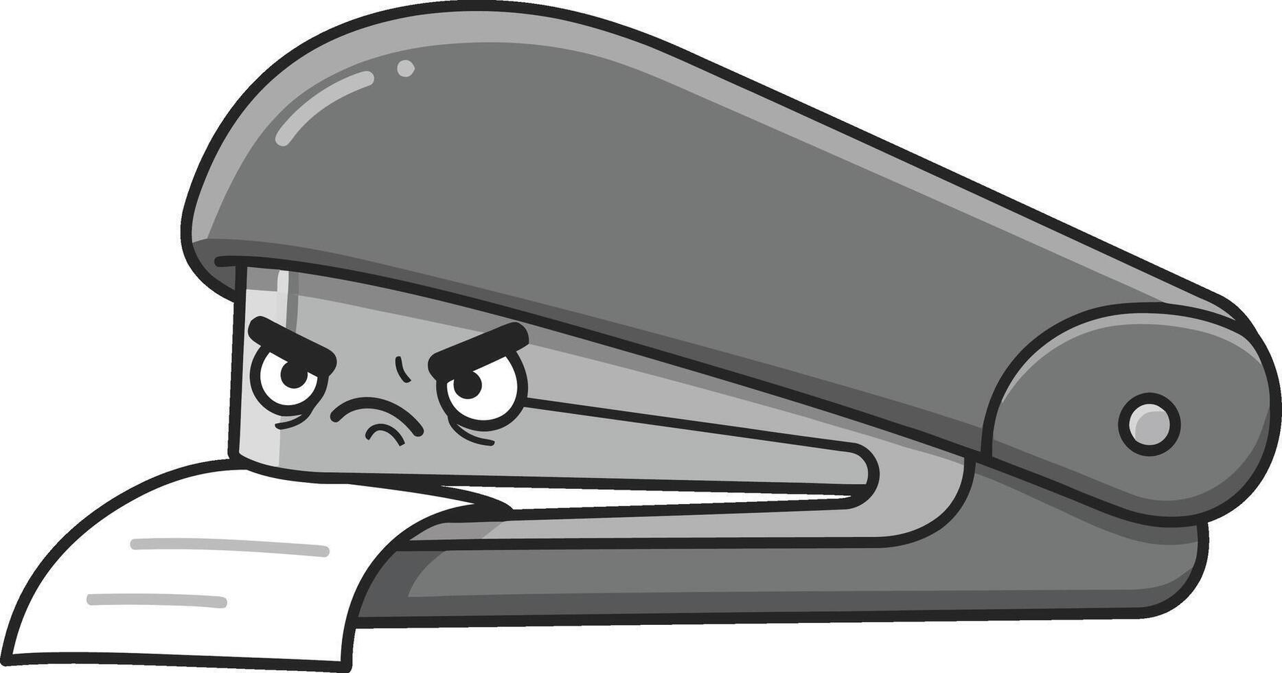 Angry stapler office supply with paper illustration in monochrome style vector