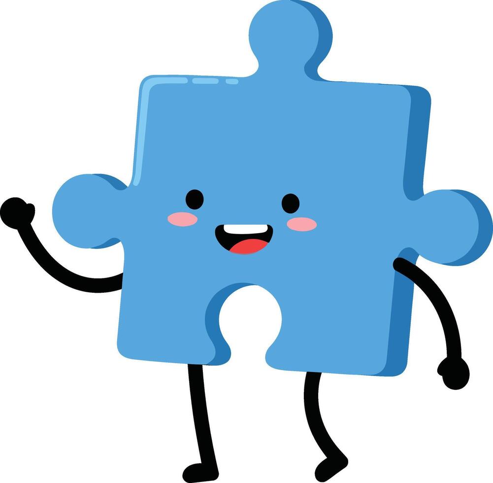 Blue Puzzle Piece Character Smiling and Waving Illustration with Cute Friendly Design vector