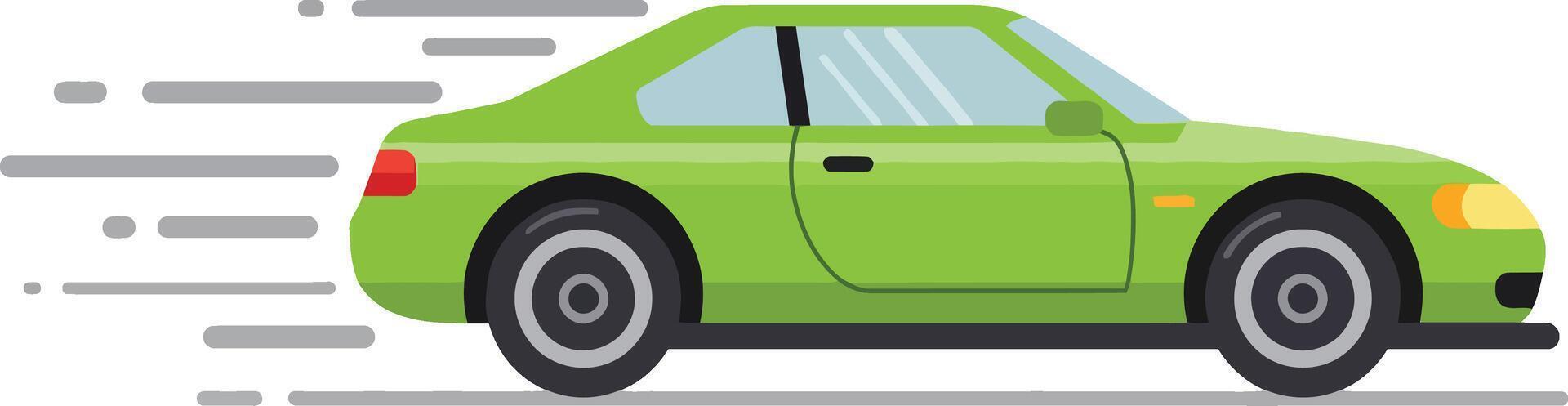 Green sports car driving fast in motion with speed lines illustration vector
