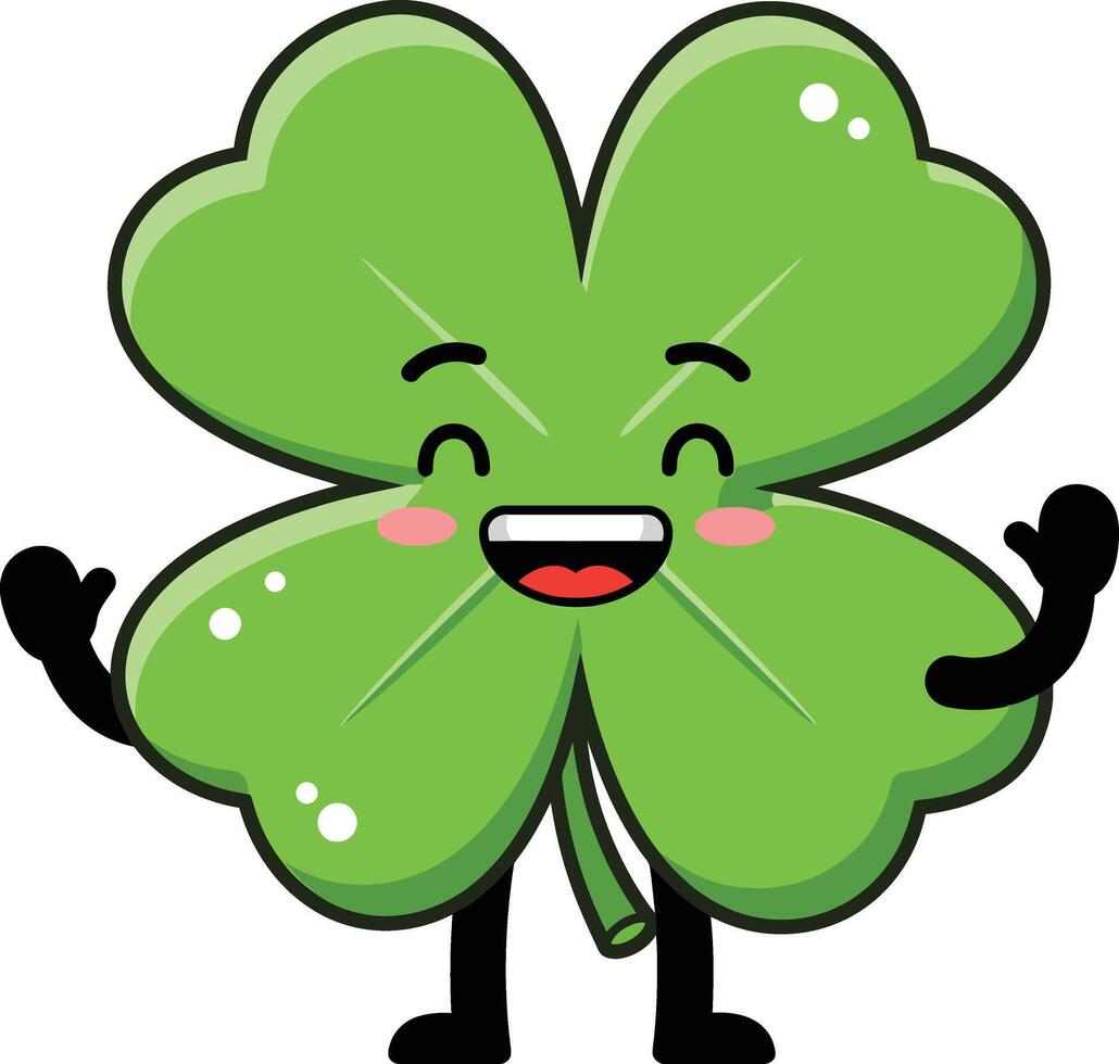 Four leaf clover character with smiling face and happy expression illustration for good luck and positivity vector