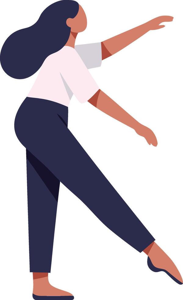 Woman dancing ballet pose with outstretched arms in flat style illustration vector